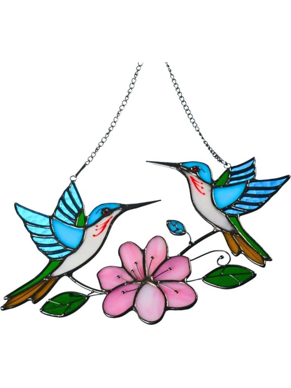 Colorful Stained Glass Hummingbird Sun Catcher Panel | Handmade Indoor/Outdoor
